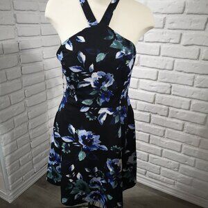Guilty Ladies Black with Flower Pattern Size Large Sleeveless Halter Dress